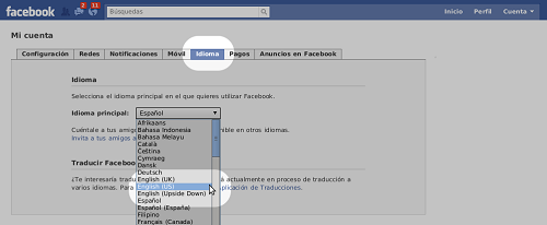 facebook language